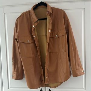 Oversized Faux Leather Shacket - Small
